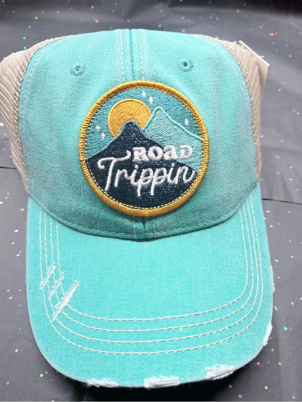 'Road Trippin' Turquoise Mesh Trucker Hat